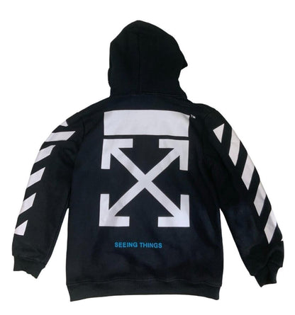 OFF WHITE MAIN LABEL BACK GRAPHIC PRINT BLACK HOODIE SIZE M