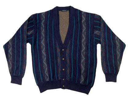 VTG 90s YVES SAINT LAURENT PURPLE BLUE V NECK CARDIGAN SIZE L