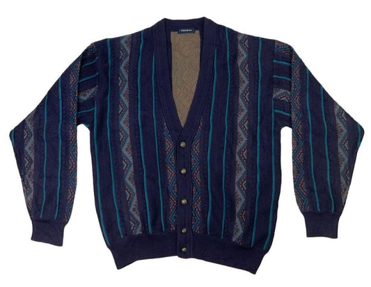VTG 90s YVES SAINT LAURENT PURPLE BLUE V NECK CARDIGAN SIZE L