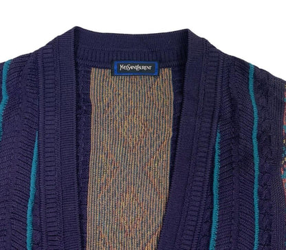 VTG 90s YVES SAINT LAURENT PURPLE BLUE V NECK CARDIGAN SIZE L