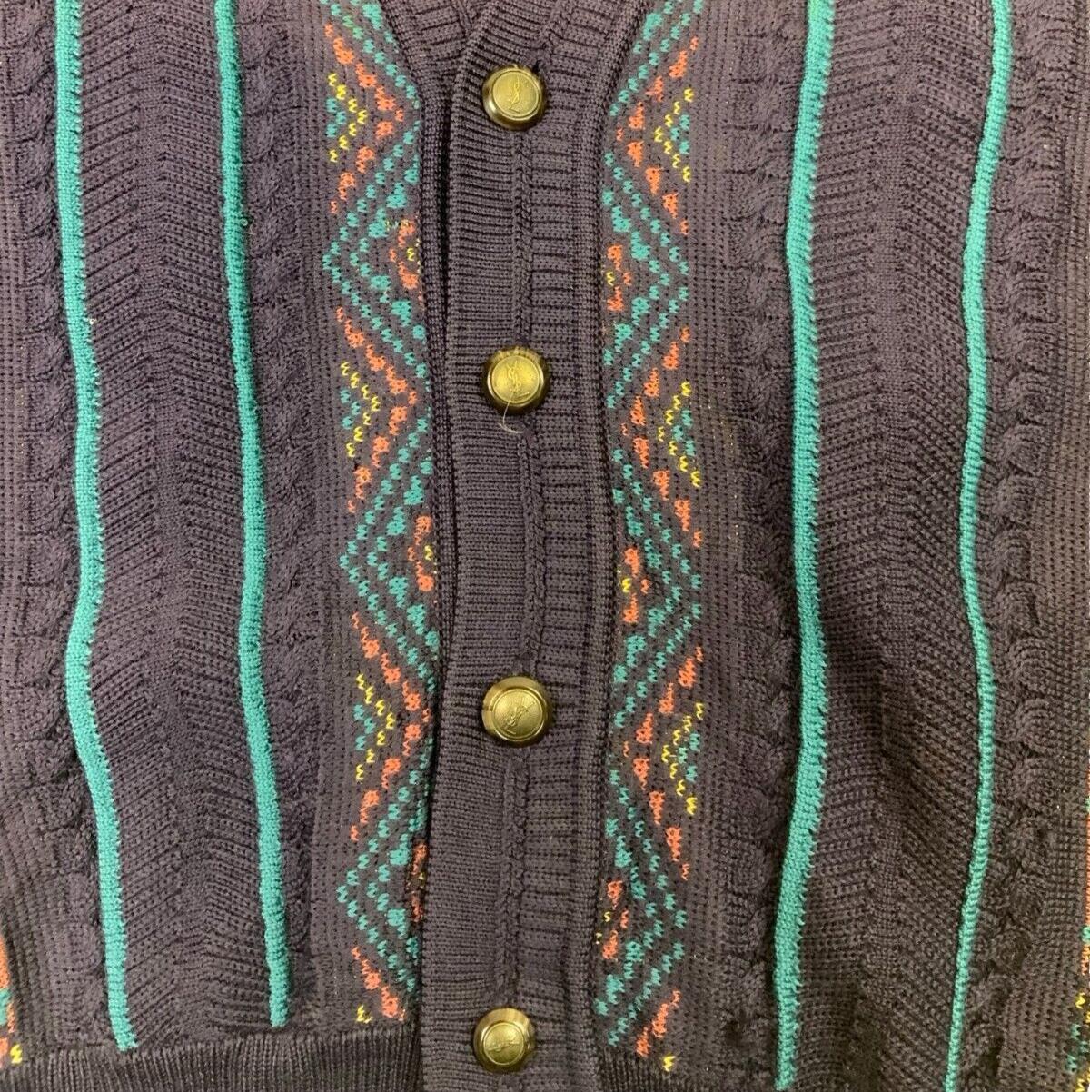 VTG 90s YVES SAINT LAURENT PURPLE BLUE V NECK CARDIGAN SIZE L