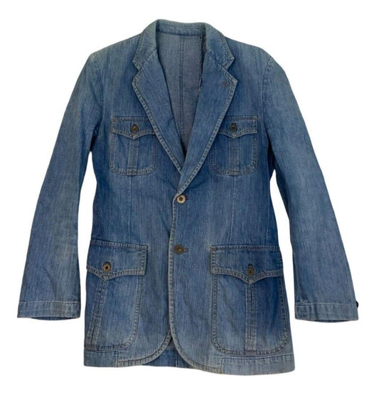 VTG 70s WRANGLER EQUIPMENTS MILITAIRES DENIM BLAZER TUXEDO JACKET VGC XS 34”