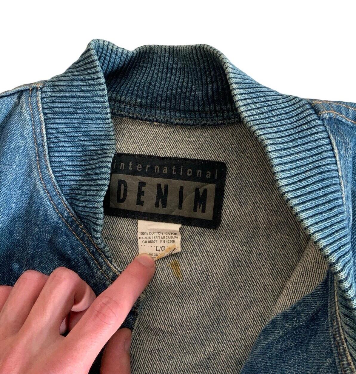 VTG 80s CLAY SMITH CAMS DENIM VARSITY JACKET HOT ROD DRAG RACING L-XL