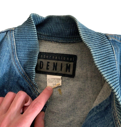 VTG 80s CLAY SMITH CAMS DENIM VARSITY JACKET HOT ROD DRAG RACING L-XL