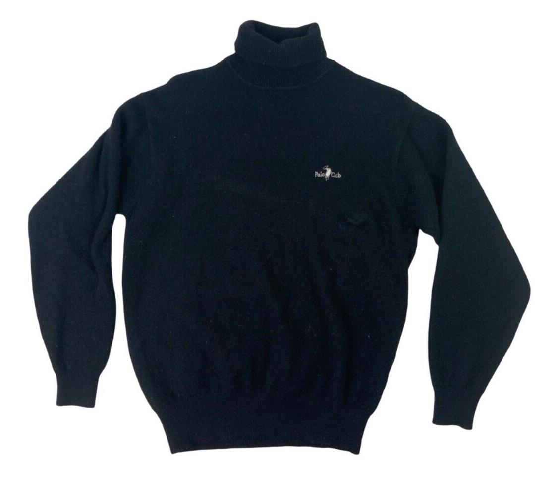 POLO CLUB RALPH LAUREN BLACK ROLL NECK KNIT JUMPER SIZE M