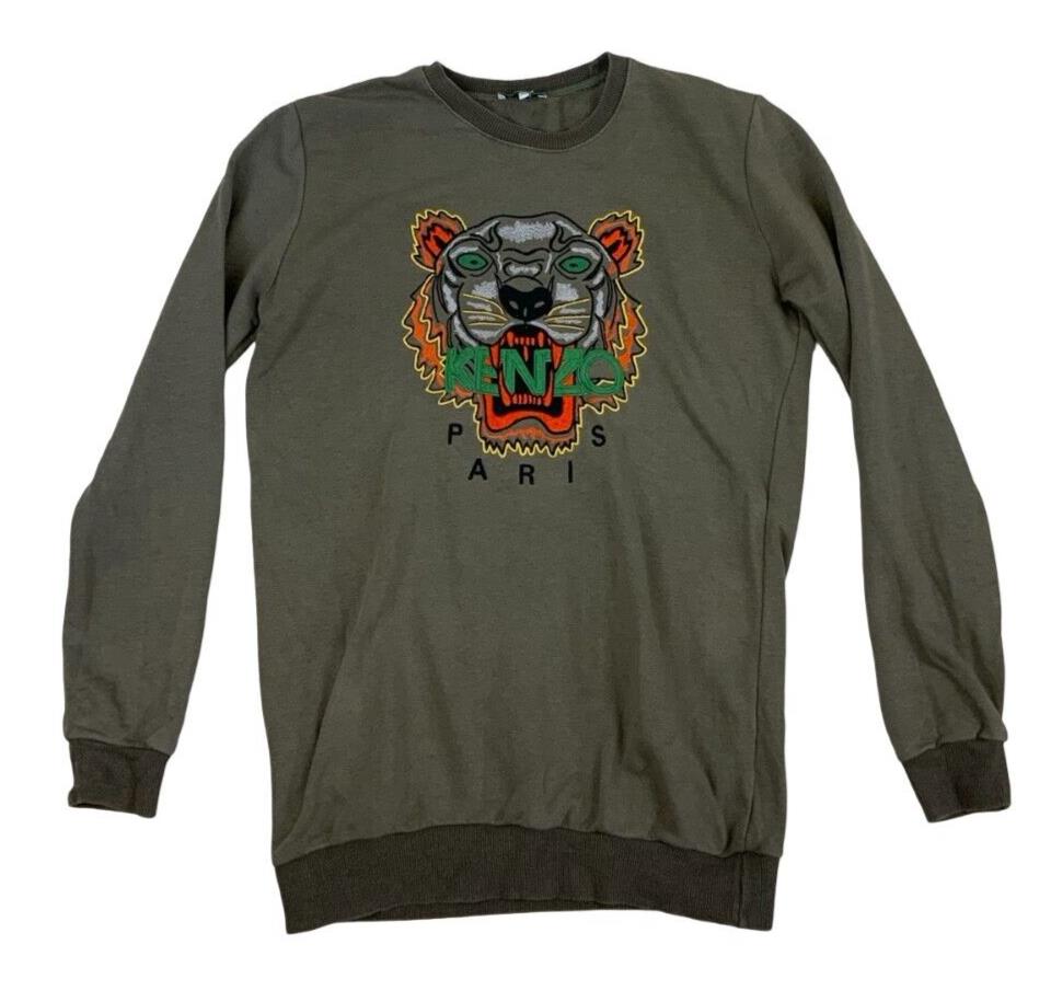 KENZO GRAPHIC LOGO KHAKI GREEN CREW NECK SWEATSHIRT SIZE L