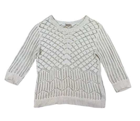 VTG Y2K DIESEL LOOSE KNIT CROCHET WHITE JUMPER SIZE M