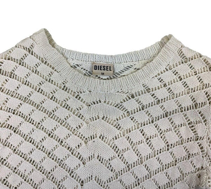 VTG Y2K DIESEL LOOSE KNIT CROCHET WHITE JUMPER SIZE M
