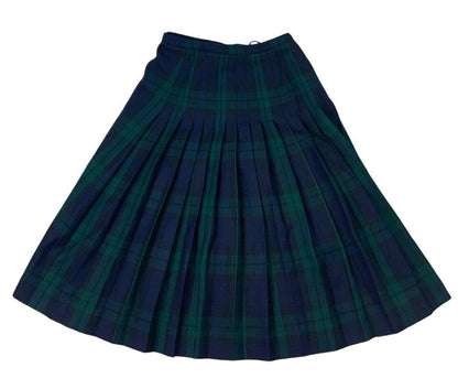 VTG 80s BURBERRYS GREEN NOVA CHECK TARTAN PLEATED KILT SKIRT SIZE S