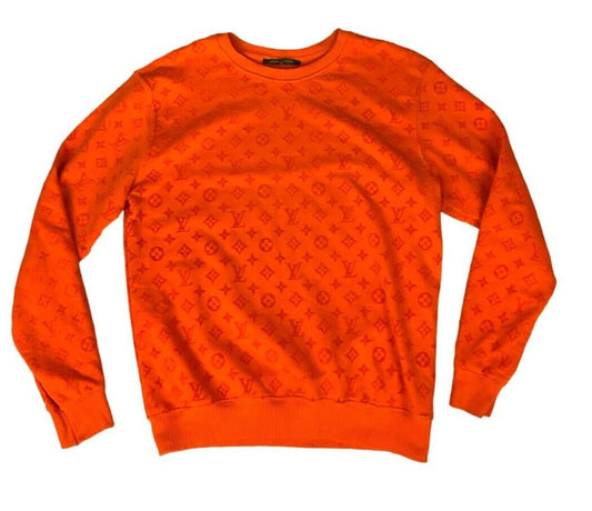 LOUIS VUITTON FULL MONOGRAM JACQUARD ORANGE LOGO CREW NECK SWEATSHIRT SIZE XL