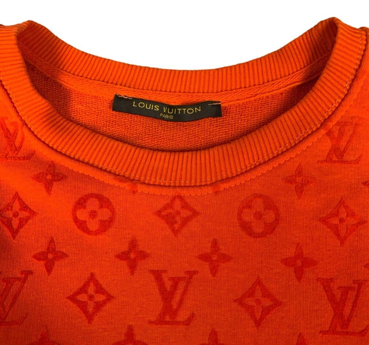 LOUIS VUITTON FULL MONOGRAM JACQUARD ORANGE LOGO CREW NECK SWEATSHIRT SIZE XL