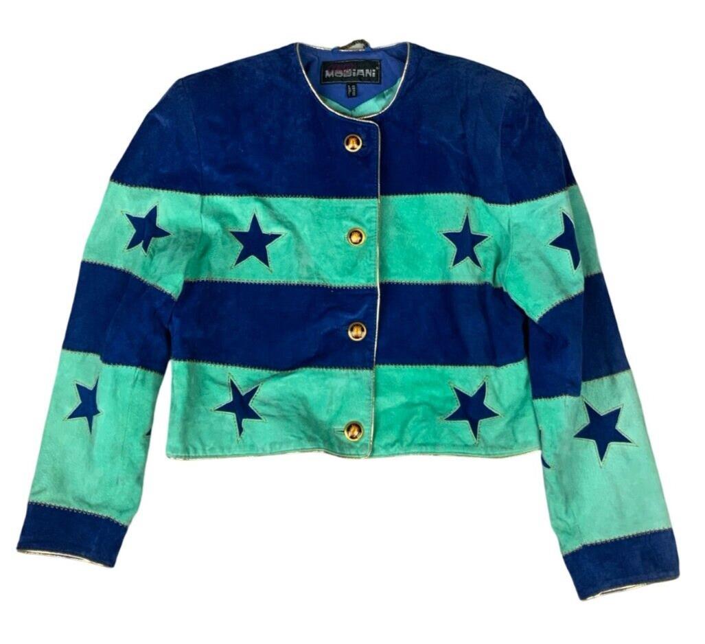 VTG 80s GIORGIO MOBIANI SUEDE BUTTON UP STAR JACKET SIZE UK 12 M L
