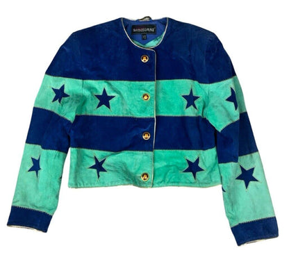 VTG 80s GIORGIO MOBIANI SUEDE BUTTON UP STAR JACKET SIZE UK 12 M L