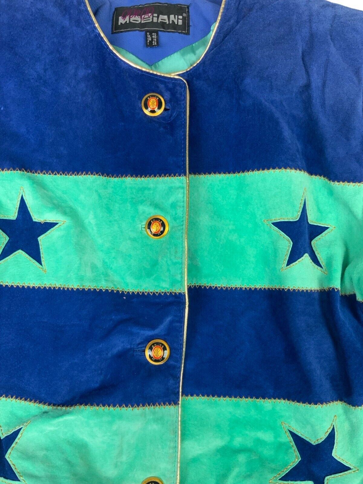 VTG 80s GIORGIO MOBIANI SUEDE BUTTON UP STAR JACKET SIZE UK 12 M L