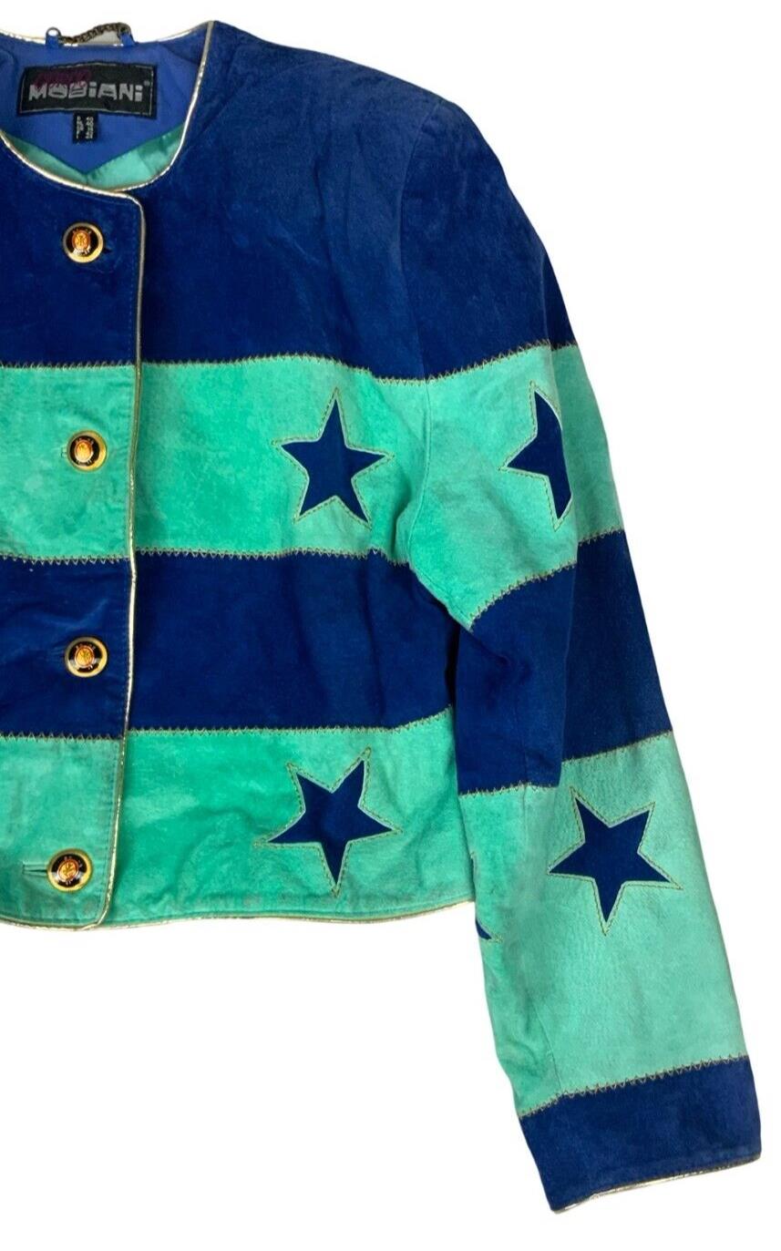 VTG 80s GIORGIO MOBIANI SUEDE BUTTON UP STAR JACKET SIZE UK 12 M L
