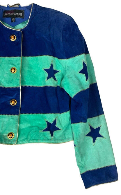 VTG 80s GIORGIO MOBIANI SUEDE BUTTON UP STAR JACKET SIZE UK 12 M L