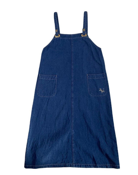 VTG 90s VALENTINO BLUE DENIM PINAFORE DUNGAREE POCKETS DRESS SIZE S