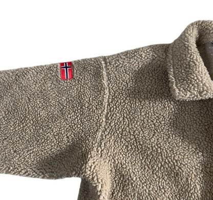 VTG 00s NAPAPIJRI BUTTON UP COLLARED BEIGE FLEECE SIZE M