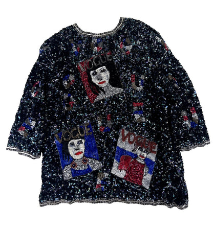VTG 80S 90s BLACK VOGUE EMBELLISHED MULTICOLOUR SEQUIN BOLERO CARDIGAN L XL