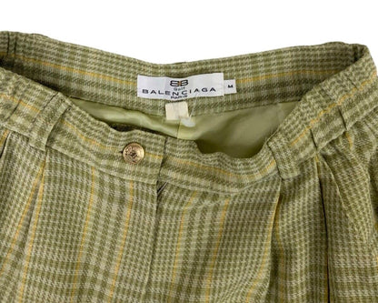 VTG BALENCIAGA SAMPLE PLEATED CHECKED GREEN GOLF SHORTS SIZE S