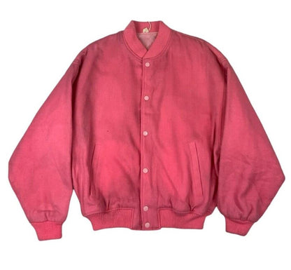 VTG PINK WOOL VARSITY JACKET CHEERLEADER CRESCENT HOUR AMERICAN FOOTBALL L 42”