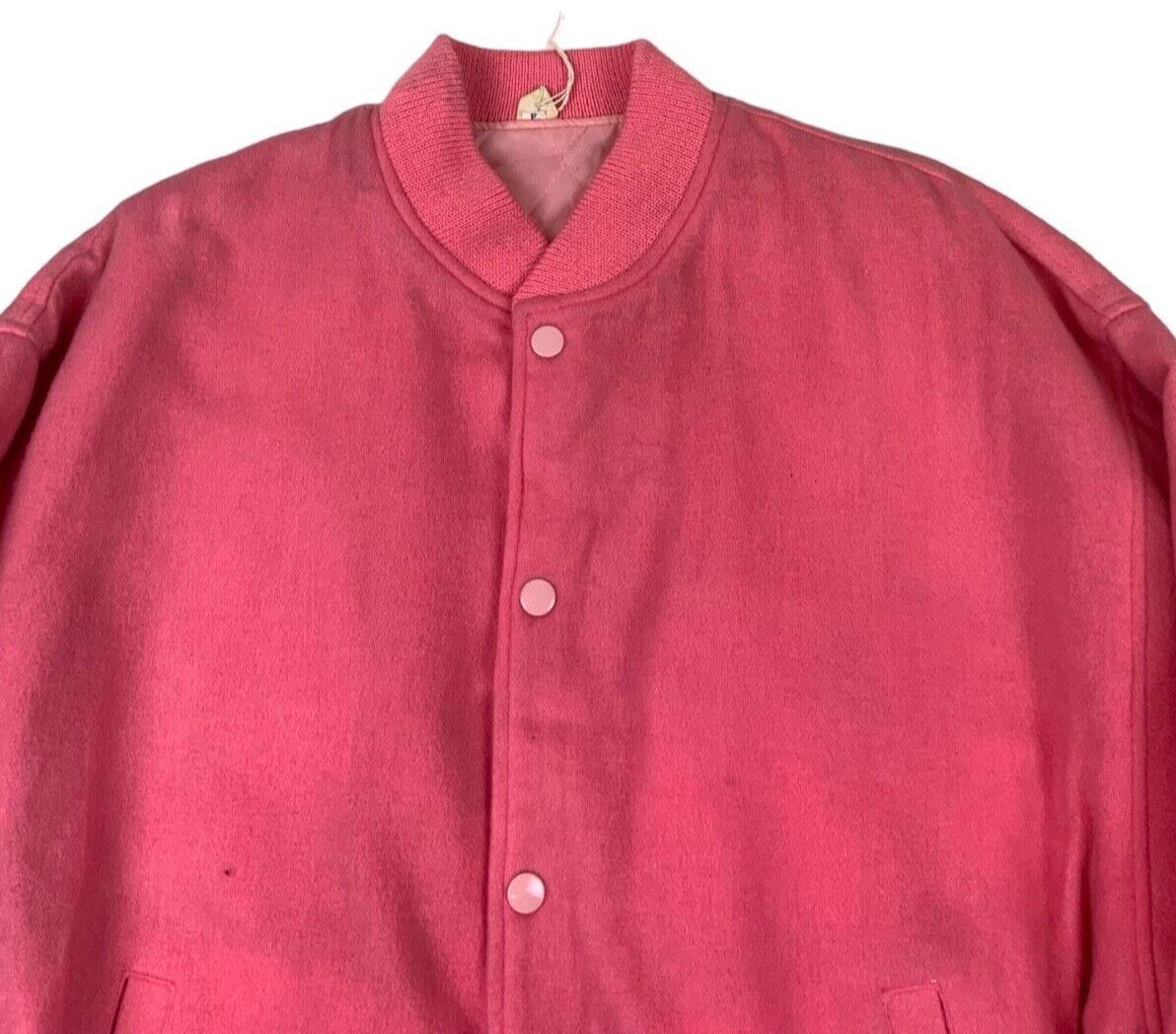 VTG PINK WOOL VARSITY JACKET CHEERLEADER CRESCENT HOUR AMERICAN FOOTBALL L 42”