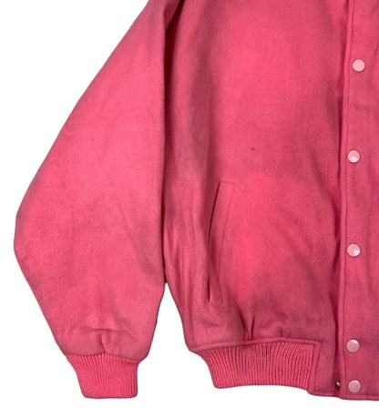VTG PINK WOOL VARSITY JACKET CHEERLEADER CRESCENT HOUR AMERICAN FOOTBALL L 42”