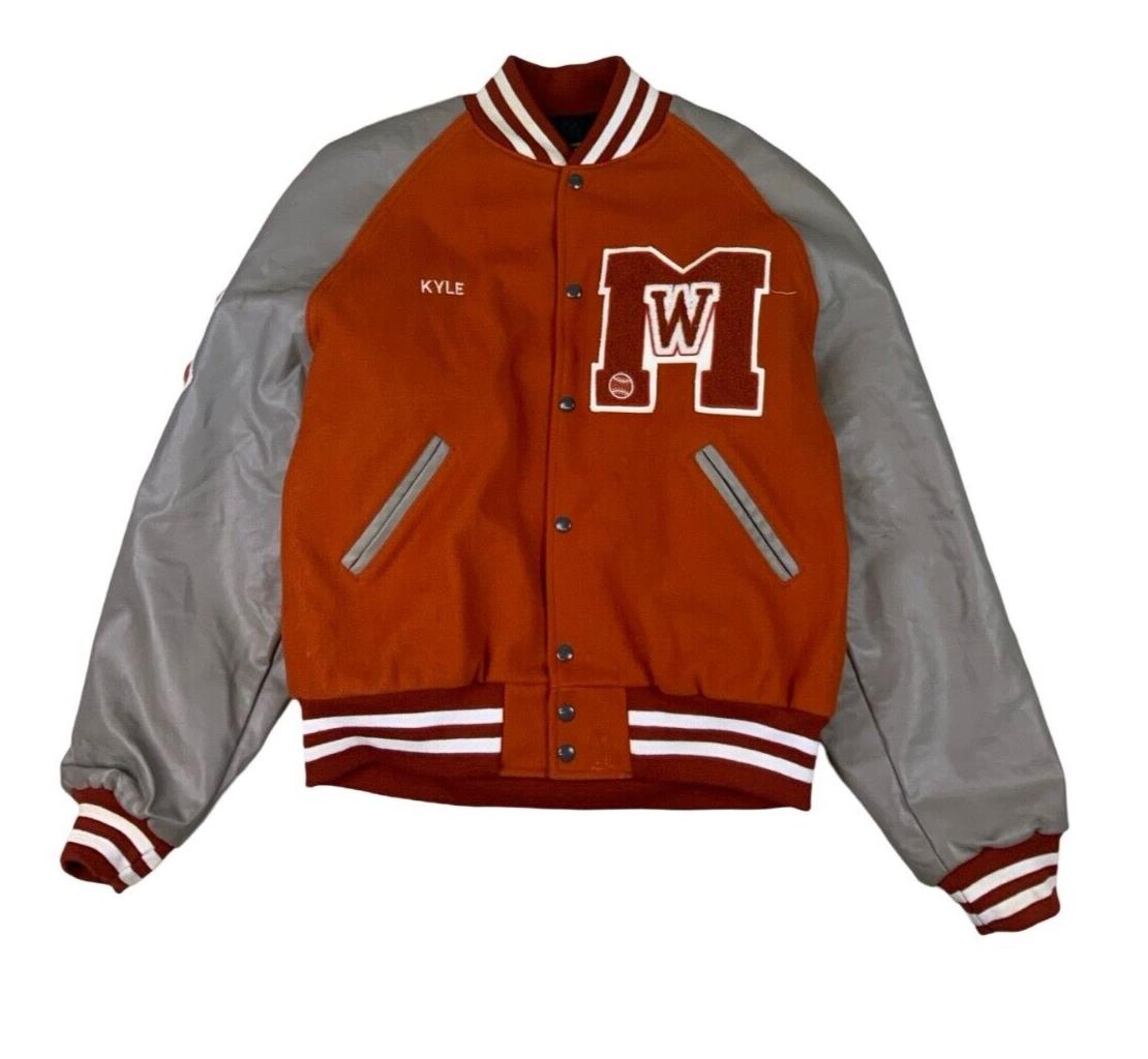 VTG USA HOLLOWAY ORANGE WOOL VARSITY JACKET QUILT LINED KYLE ROCKABILLY XL 48”