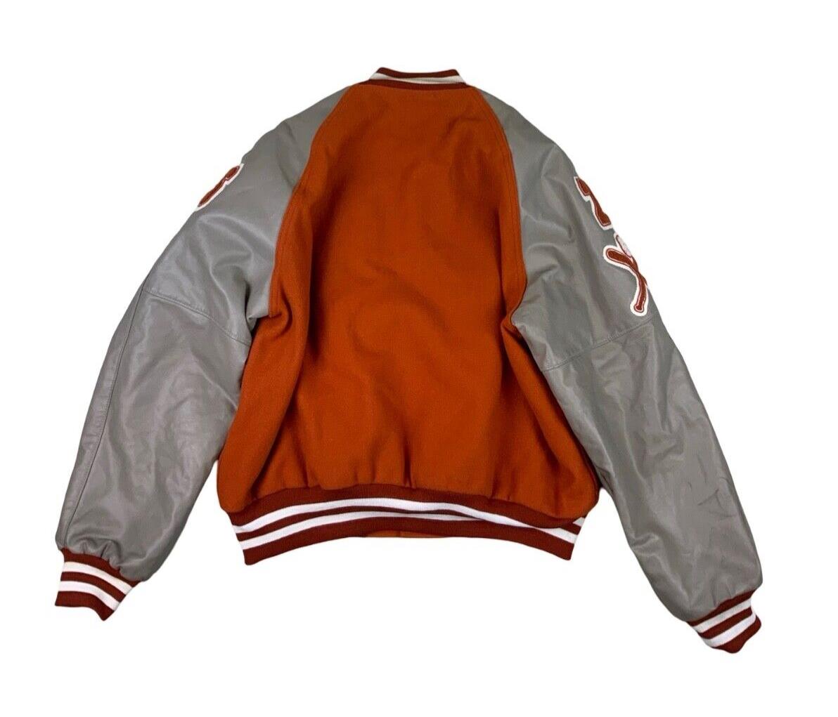 VTG USA HOLLOWAY ORANGE WOOL VARSITY JACKET QUILT LINED KYLE ROCKABILLY XL 48”