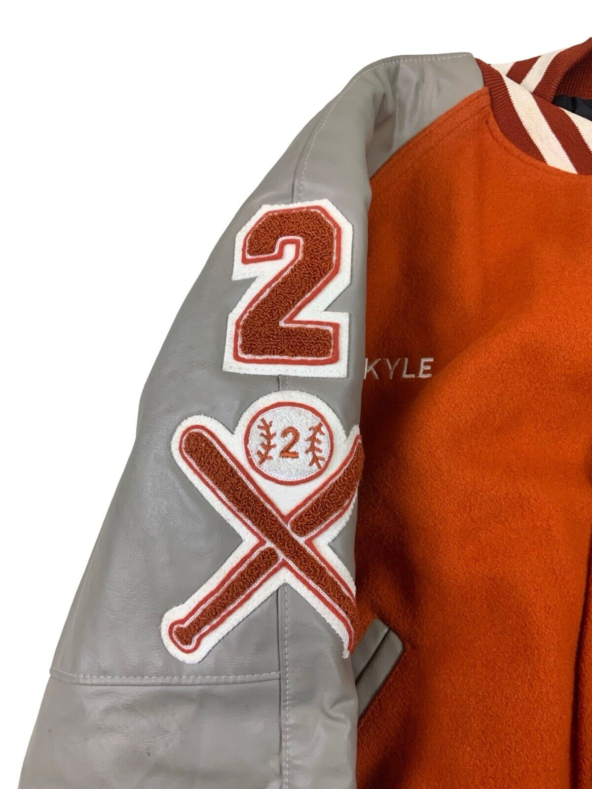 VTG USA HOLLOWAY ORANGE WOOL VARSITY JACKET QUILT LINED KYLE ROCKABILLY XL 48”