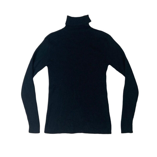 VTG CASHMERE RIBBED BLACK KNITTED ROLL NECK JUMPER SIZE XS/S