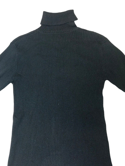 VTG CASHMERE RIBBED BLACK KNITTED ROLL NECK JUMPER SIZE XS/S