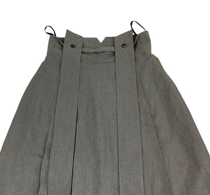 VTG 80s 90S GREY GREEN PLEATED BUTTON UP DUNGAREE MIDI SKIRT  10