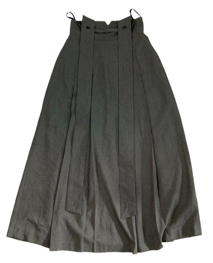 VTG 80s 90S GREY GREEN PLEATED BUTTON UP DUNGAREE MIDI SKIRT  10