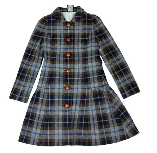 CYNTHIA ROWLEY DESIGNER BLUE MULTICOLOUR PLAID CHECK WINTER COAT S