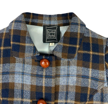 CYNTHIA ROWLEY DESIGNER BLUE MULTICOLOUR PLAID CHECK WINTER COAT S