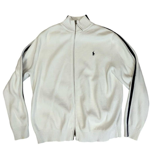 VTG 80s 90s POLO RALPH LAUREN WHITE DOUBLE ZIP UP COTTON KNIT JUMPER SIZE XL