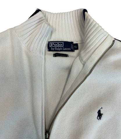 VTG 80s 90s POLO RALPH LAUREN WHITE DOUBLE ZIP UP COTTON KNIT JUMPER SIZE XL