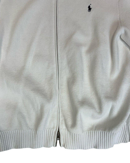 VTG 80s 90s POLO RALPH LAUREN WHITE DOUBLE ZIP UP COTTON KNIT JUMPER SIZE XL