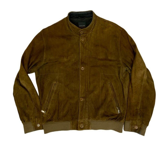VTG 90s PIERRE CARDIN BROWN SUEDE BUTTON UP BOMBER JACKET SIZE L