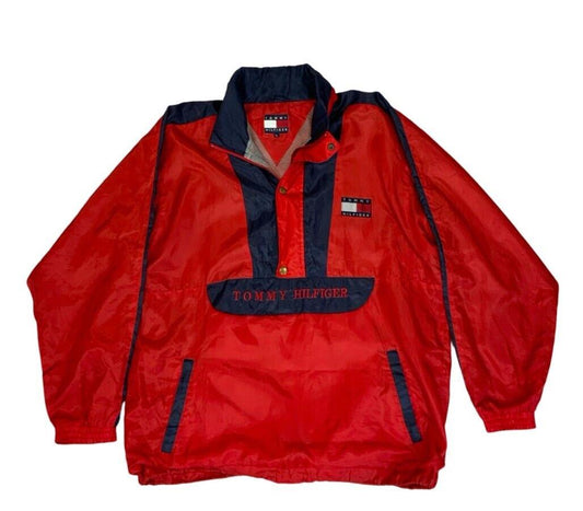 VTG 90s 00s TOMMY HILFIGER RED NAVY BLUE ANORAK WINDBREAKER SIZE L