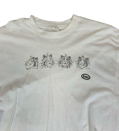VTG 80s 90s WHITE GRAPHIC T SHIRT ESSO RARE TIGER PRINT SIZE L