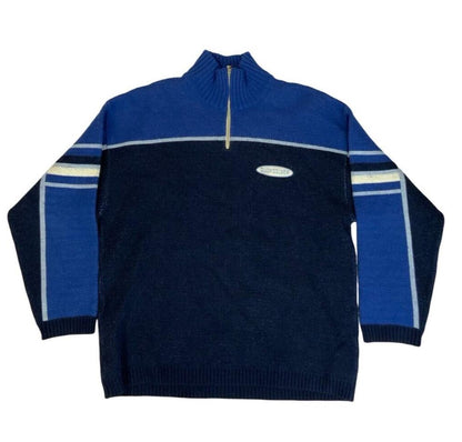 VTG 00s QUICKSILVER BLUE BLACK PULLOVER KNITTED JUMPER SIZE XL
