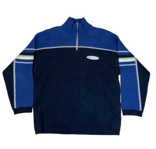 VTG 00s QUICKSILVER BLUE BLACK PULLOVER KNITTED JUMPER SIZE XL