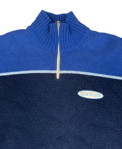 VTG 00s QUICKSILVER BLUE BLACK PULLOVER KNITTED JUMPER SIZE XL
