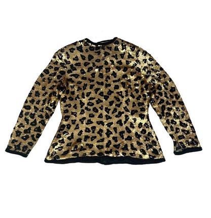 VTG 80s ANIMAL LEOPARD PRINT SEQUIN FITTED PARTY BOLERO JACKET M 12