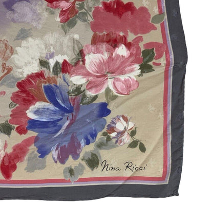 VTG 80s 90s NINA RICCI PINK PURPLE FLORAL WATERCOLOUR SQUARE SILK SCARF