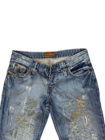 VTG 90s Y2K CHRISTIAN DIOR EMBROIDERED LIGHT BLUE BOOTCUT JEANS SIZE 30X33