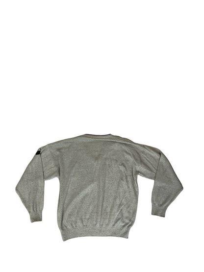 VTG 80s PUMA GREY PURPLE V NECK LOGO KNIT JUMPER SIZE XL