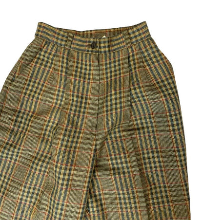 VTG 80s 90s DIOR HIGH WAISTED GREEN CHECK PLAID WIDE TAPERED TROUSERS XS